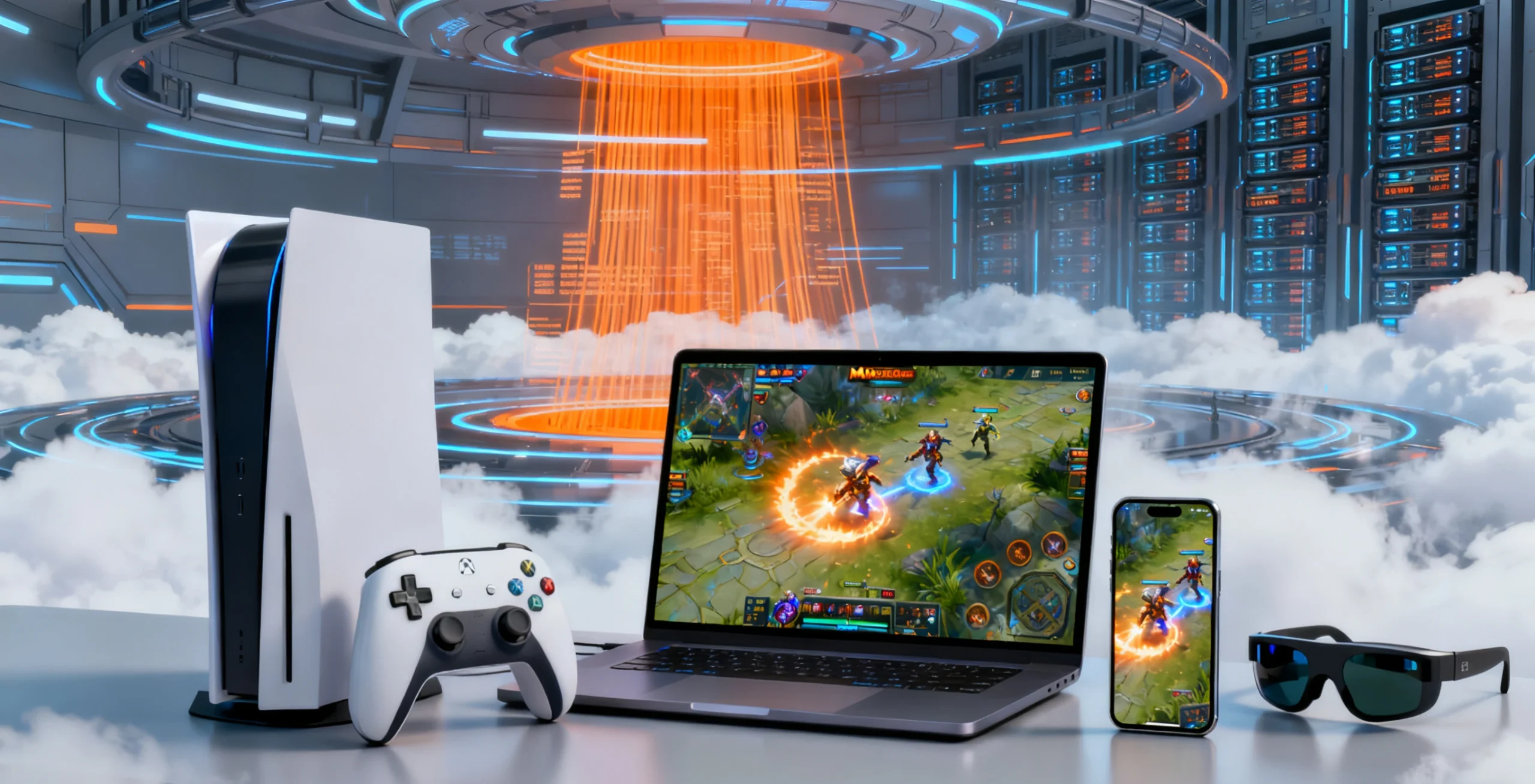 云游戏《云端竞技场》宣传图 - 展示多平台竞技场景