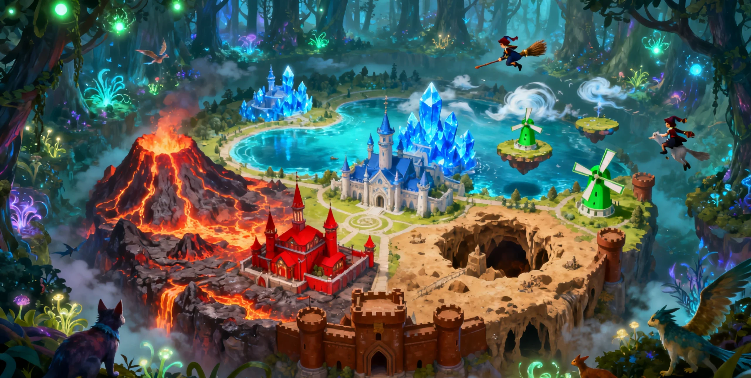 手机游戏《元素领域》官方封面 - 展示魔法学院与元素战斗场景