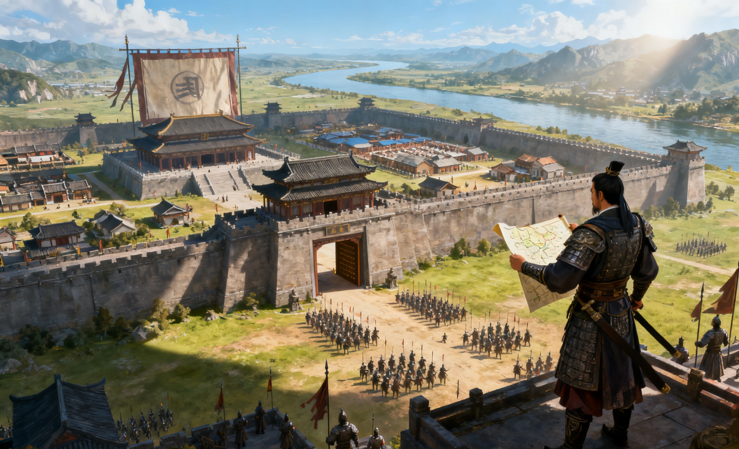 策略游戏《烽火三国志》中复杂的外交结盟与内政管理界面截图。