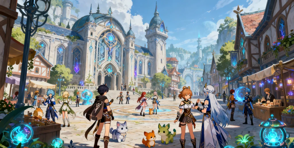 《命运交织》深度评测:次世代MMORPG的革新之旅 1 网络游戏《命运交织》主城场景 - 展示精美画面与玩家互动