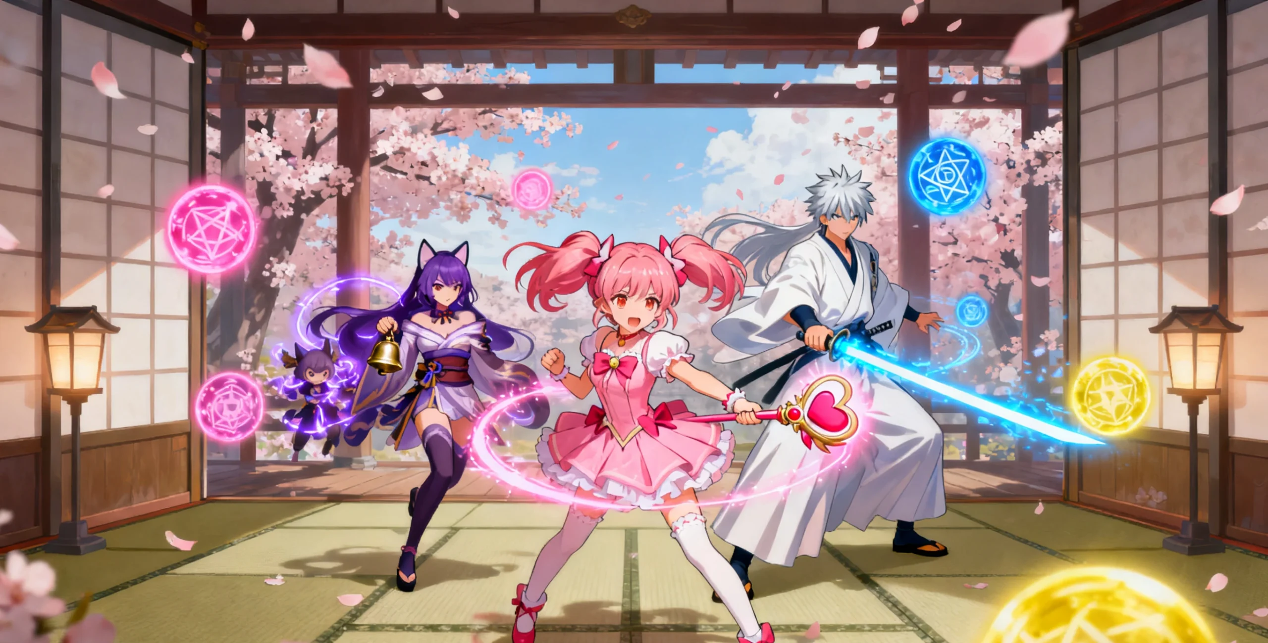 网络游戏《符文战争》宣传图 - 展示魔法英雄与战场场景